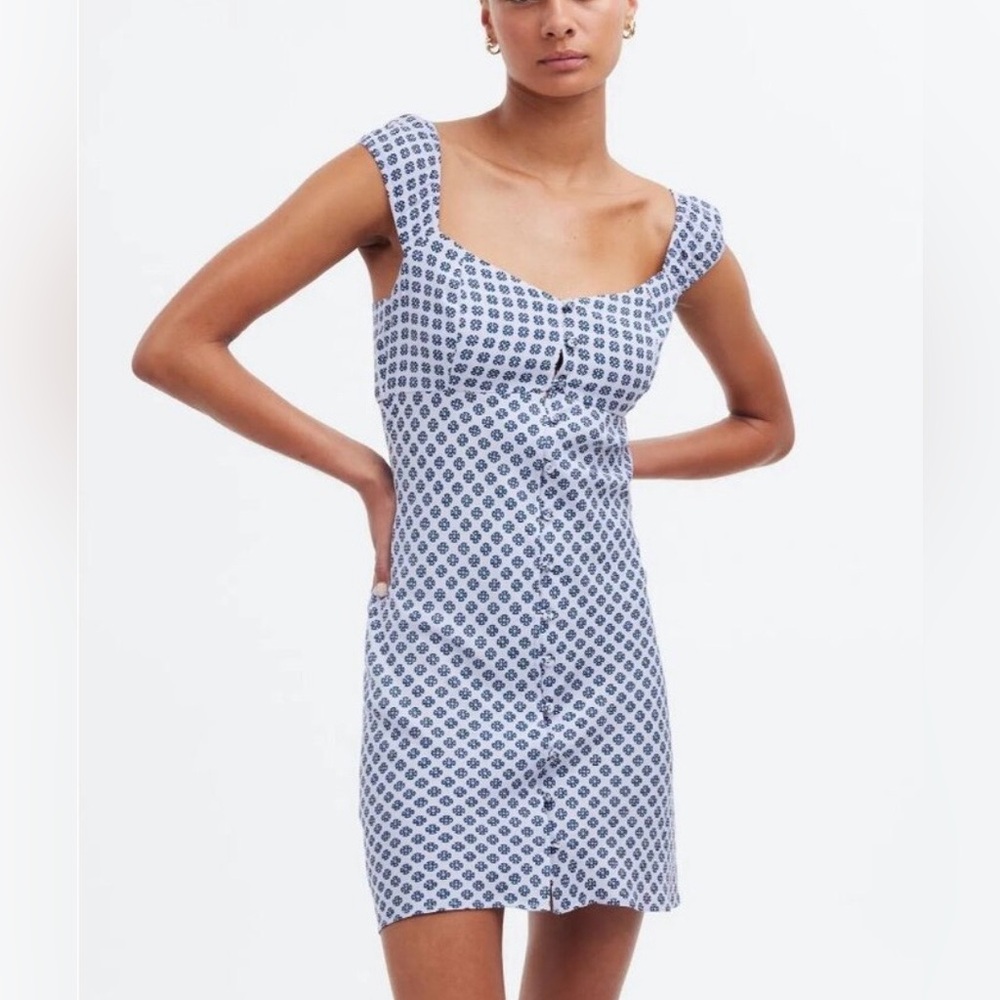 NWT Women’s Madewell Cap-Sleeve Button-Front Mini Dress Geometric 70’s Spring 14